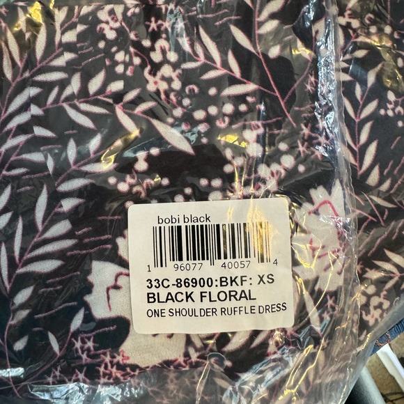 Bobi Black Floral Printed Crepe One Shoulder Ruffle Dress NWT Size XS - Picture 10 of 10